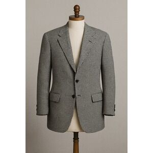 Houndstooth Cashmere Blazer 44R Black Classic Oxford Preppy Old Money Sport Coat